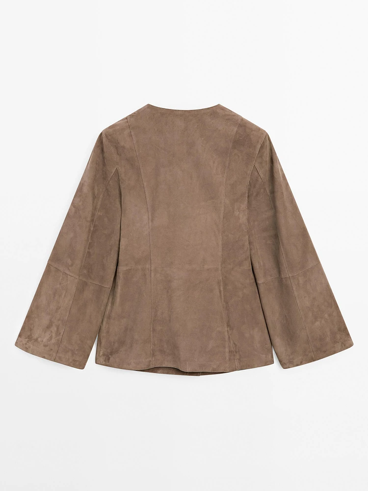 Kimono cache-cœur en cuir et daim