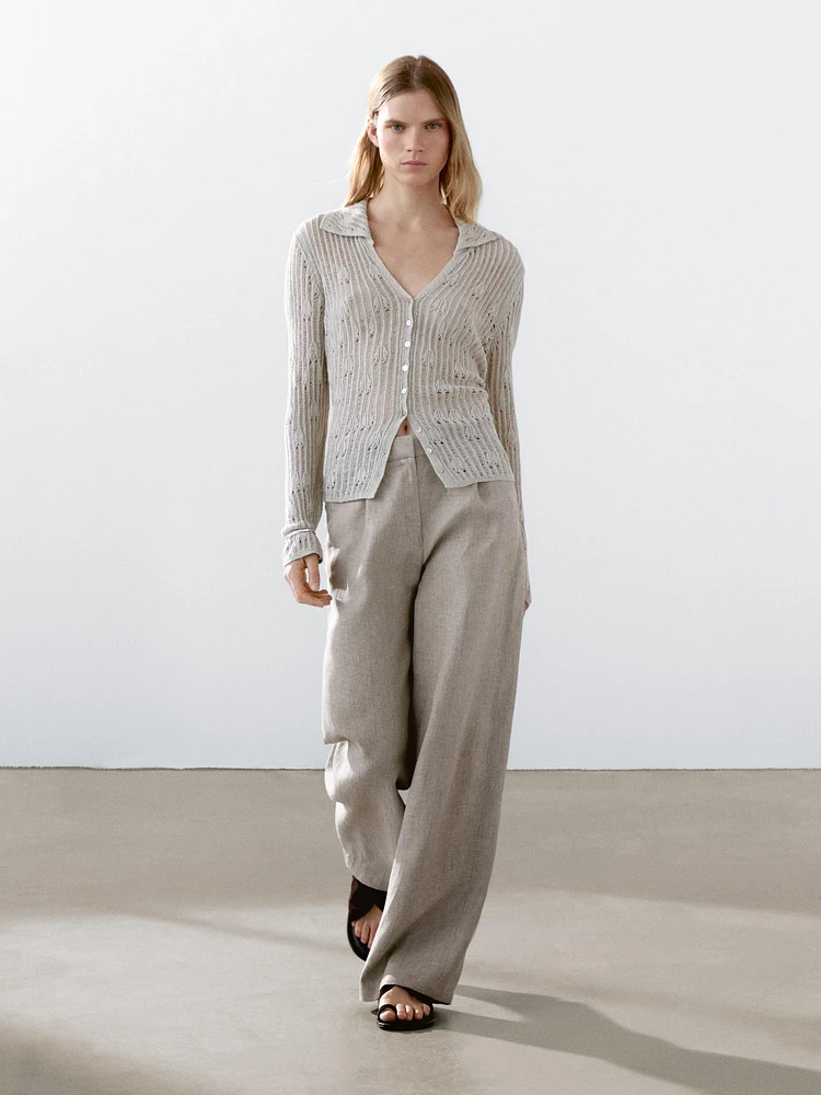 Pinstriped wide-leg linen trousers
