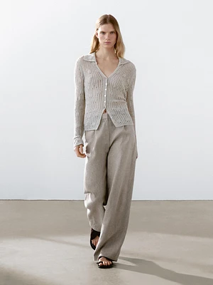 Pantalon wide leg milleraies en lin