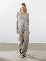 Pinstriped wide-leg linen trousers