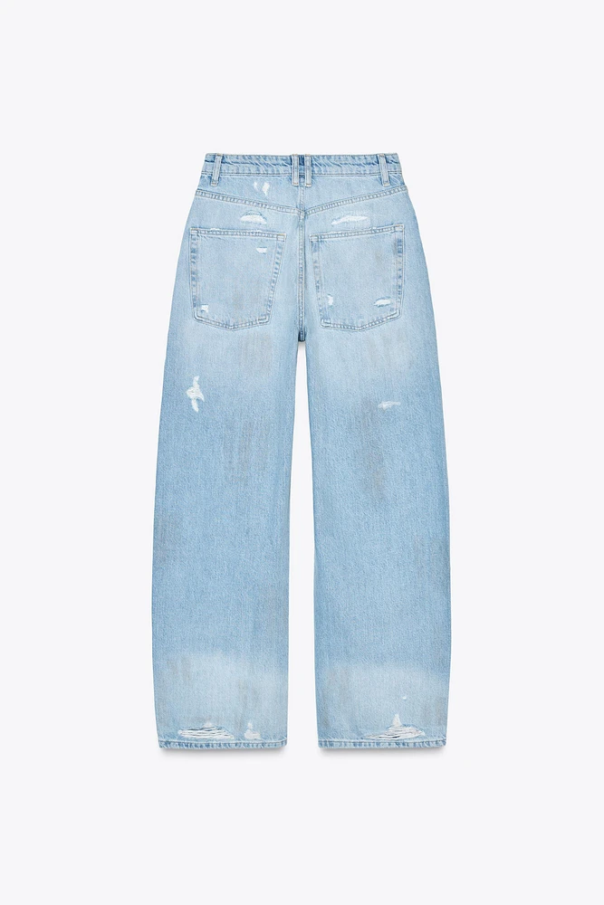 TRF MID-RISE RIPPED BAGGY JEANS