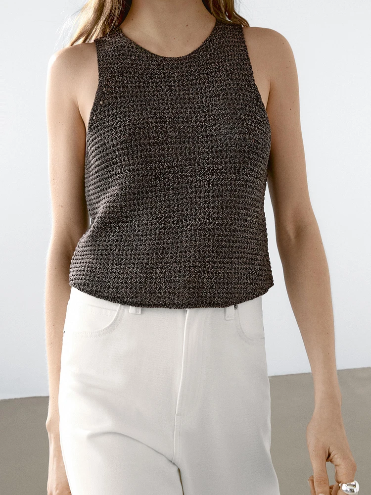 Cotton blend cutwork top