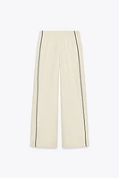 CONTRASTING PIPED TRIM WIDE-LEG PANTS