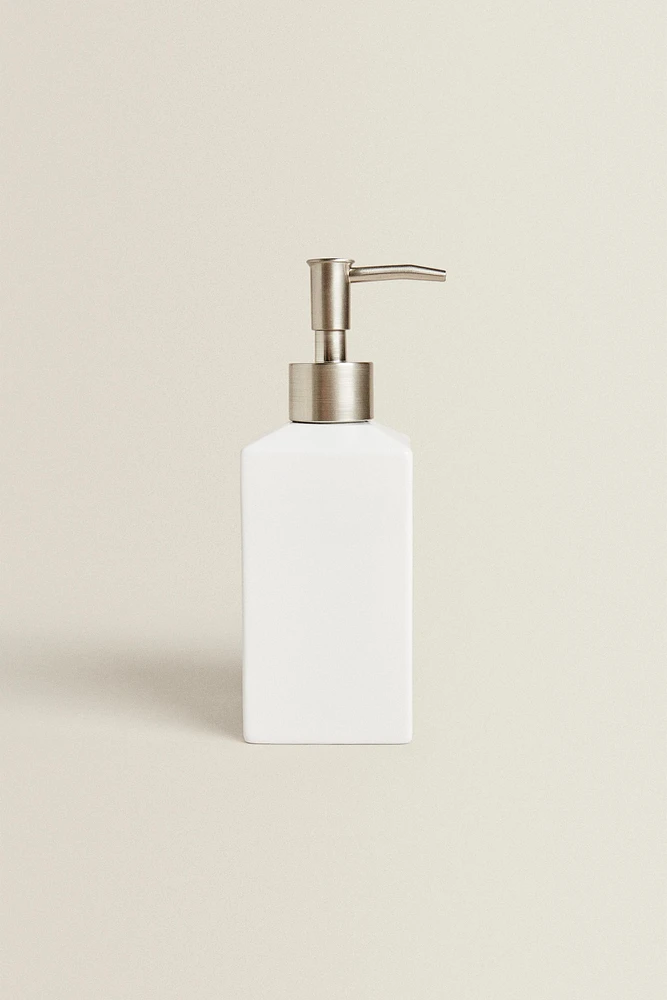 WHITE EARTHENWARE SOAP DISPENSER