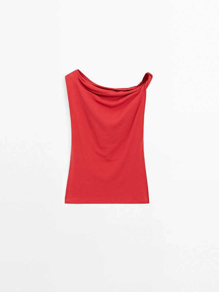 Draped cotton top with knot detail