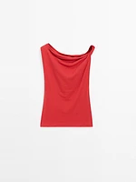 Draped cotton top with knot detail