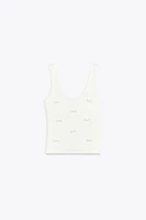 RHINESTONE AND PEARL BOW T-SHIRT