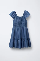 FLOWY ELASTIC TRIM DENIM DRESS