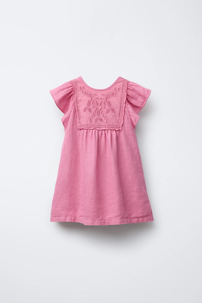 100% LINEN EMBROIDERED PATCH DRESS