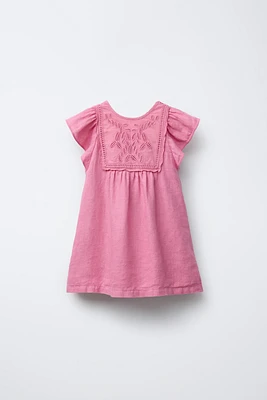 100% LINEN EMBROIDERED PATCH DRESS