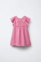 100% LINEN EMBROIDERED PATCH DRESS