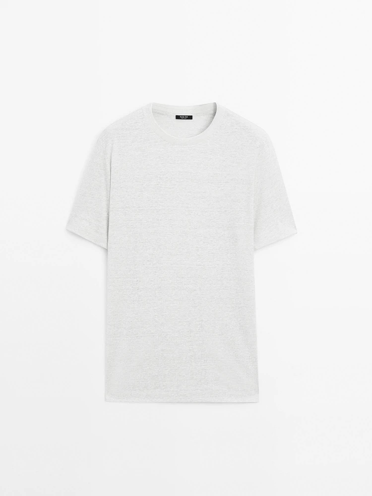 Linen blend contrast knit T-shirt