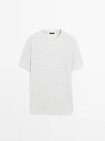 Linen blend contrast knit T-shirt