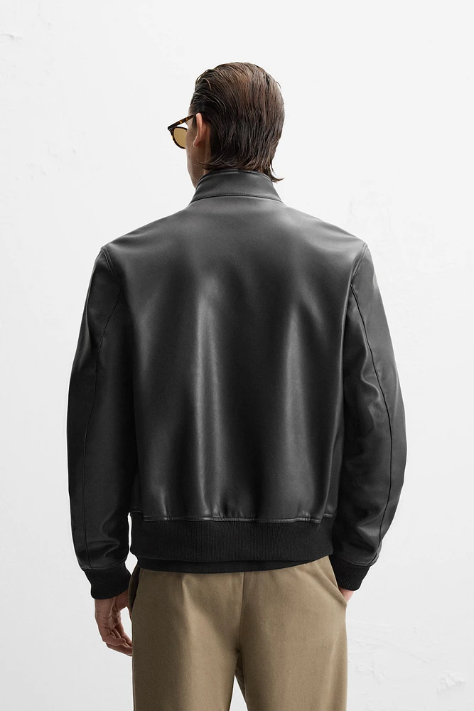 FAUX LEATHER BOMBER JACKET