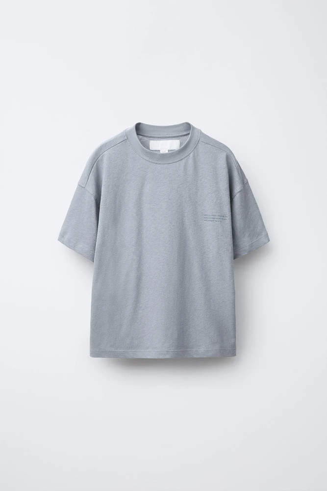 COTTON AND LINEN T-SHIRT WITH TEXT