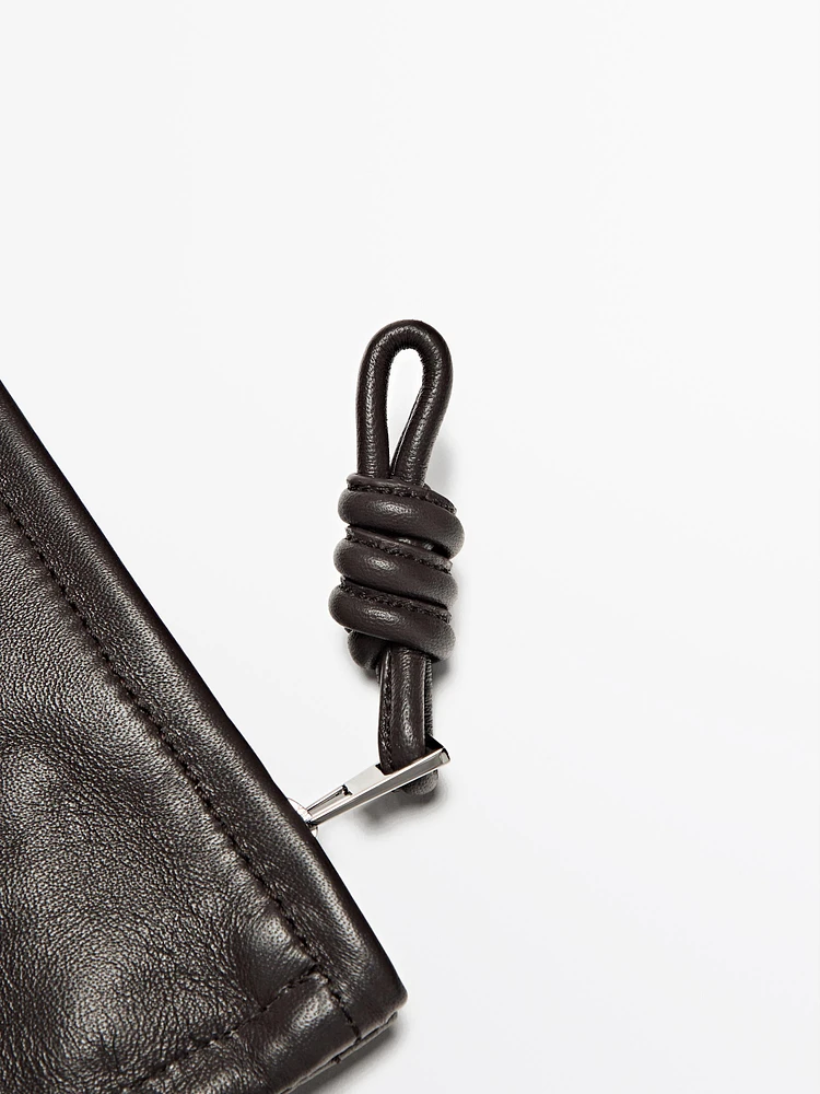 Small nappa leather pouch bag with knot