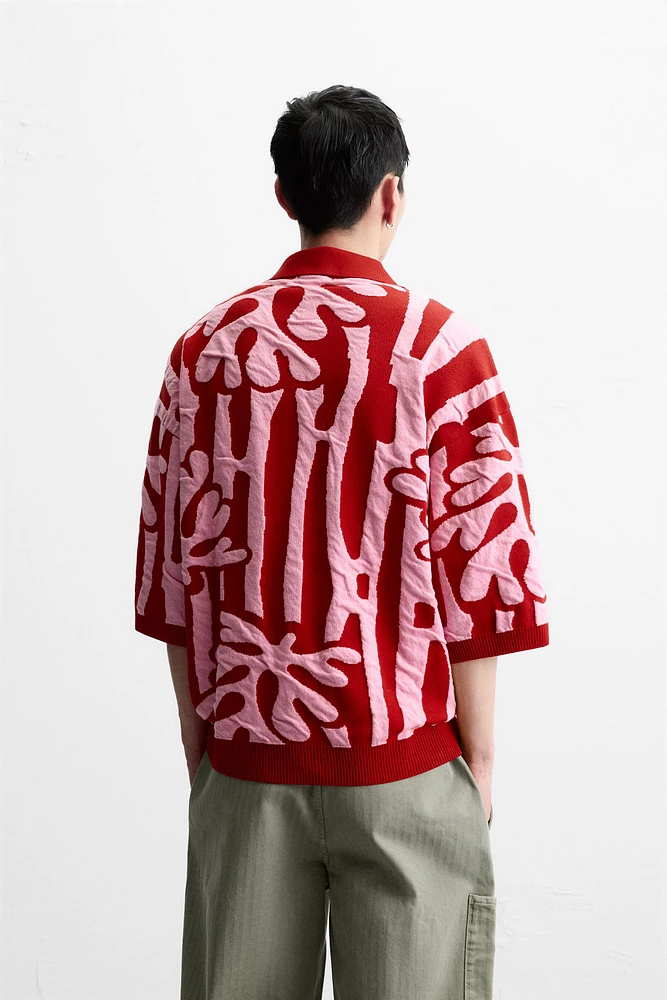 CHEMISE EN MAILLE JACQUARD CONTRASTE