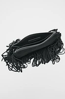 FRINGED SPLIT LEATHER MINI CROSSBODY BAG