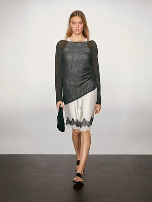 Contrast lace-trimmed mini skirt