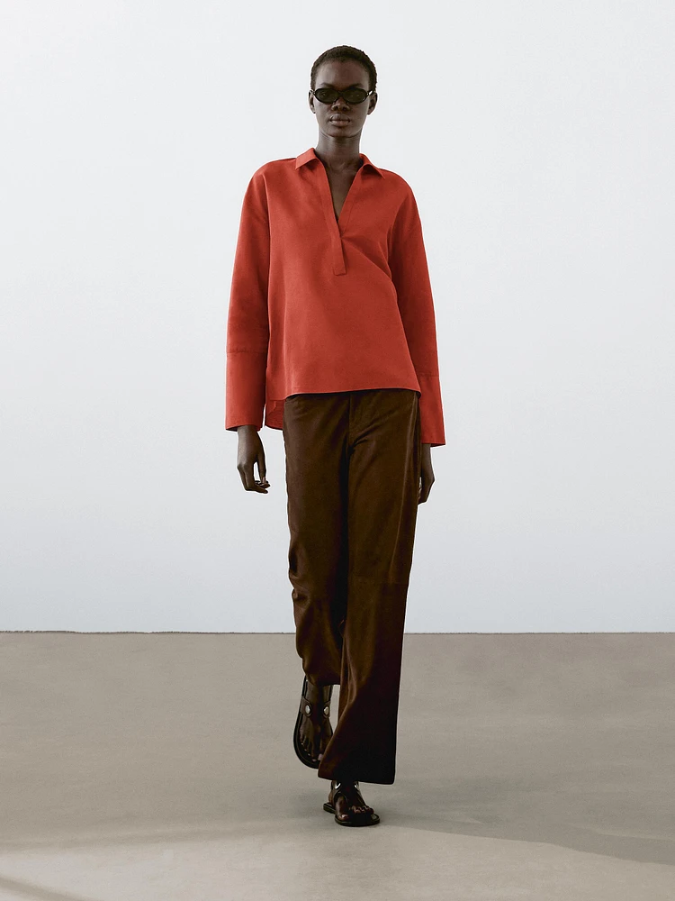 Blouse à col polo lin mélang