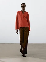 Blouse à col polo lin mélang