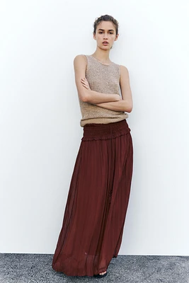 WIDE ELASTIC WAISTBAND MIDI SKIRT