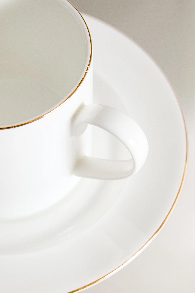 RIMMED BONE CHINA TEACUP AND SAUCER