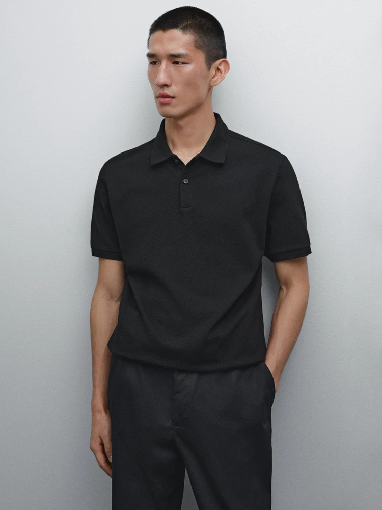 Micro textured piqué cotton polo shirt