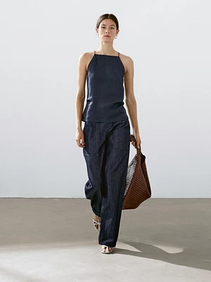 Wide leg denim trousers