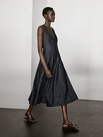 Robe midi denim coutures apparentes