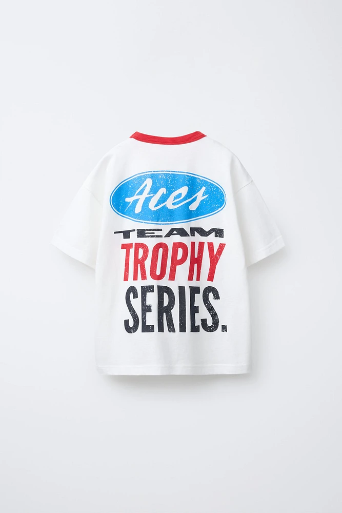 TEXT PRINT T-SHIRT WITH TRIM DETAIL