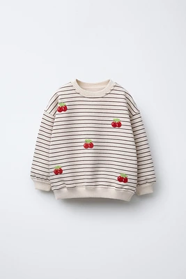 EMBROIDERED CHERRY STRIPE SWEATSHIRT