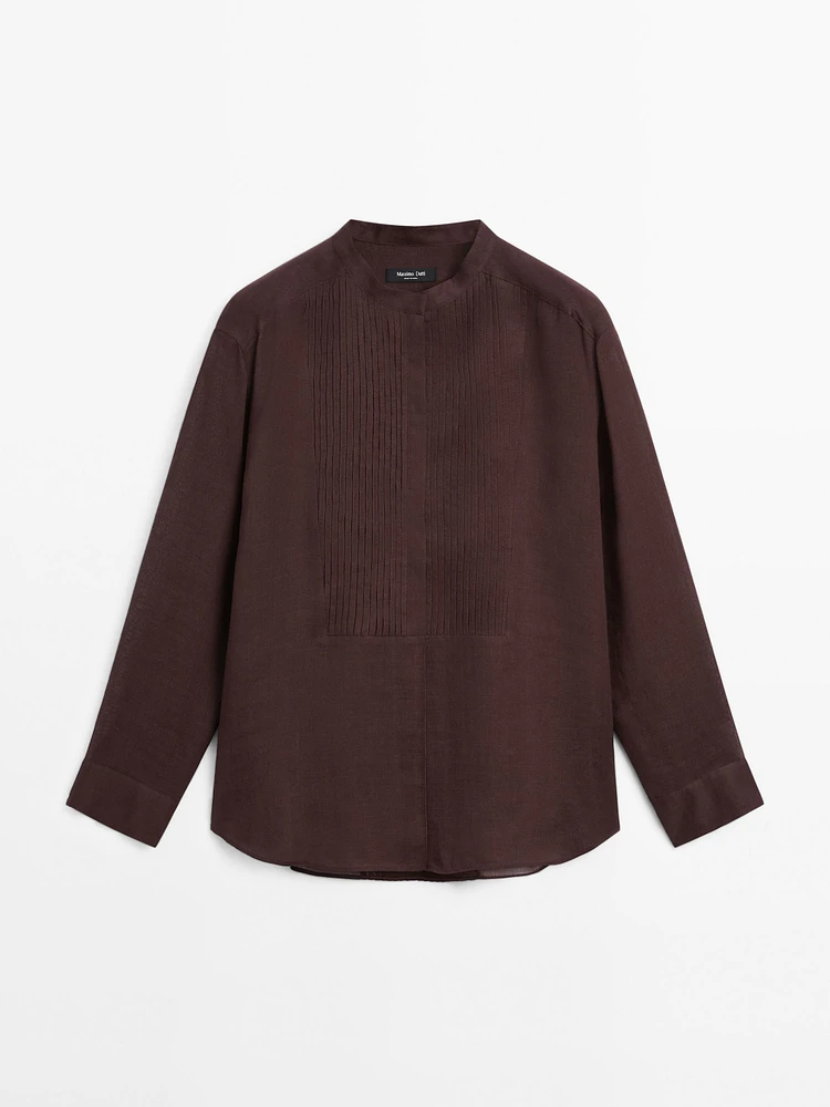 Flowing ramie blend shirt with pintucks