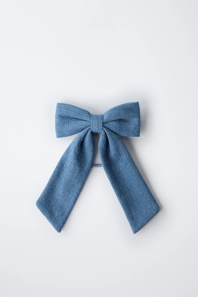 DENIM BOW CLAW CLIP HAIR TIE