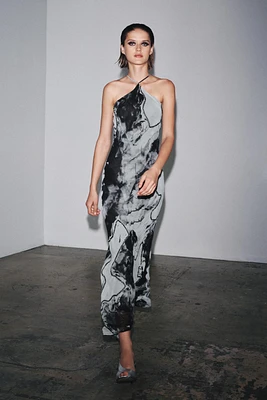 BEADED TIE-DYE HALTER DRESS