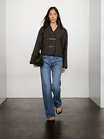 Veste fermeture fantaisie cuir et lin