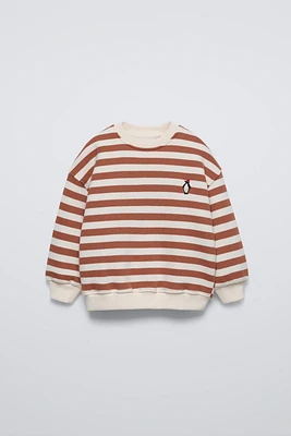 EMBROIDERED PENGUIN STRIPED SWEATSHIRT