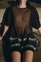 EMBROIDERED FINE KNIT LONG BLOUSE