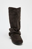 SPLIT LEATHER EMBROIDERED FLAT ANKLE BOOTS