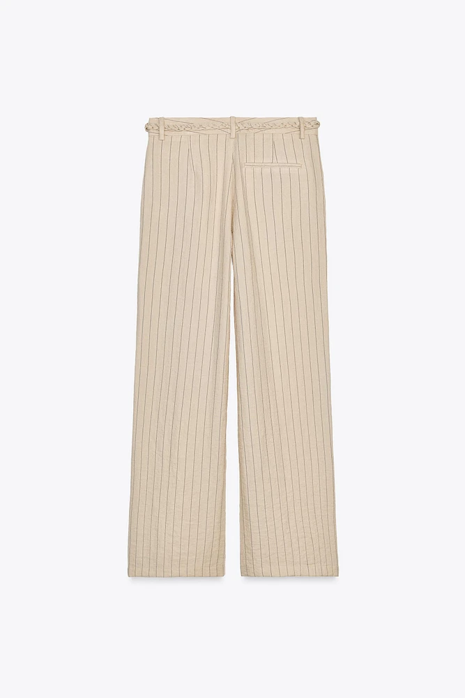 STRIPED PANTS WITH BRAIDED BELT