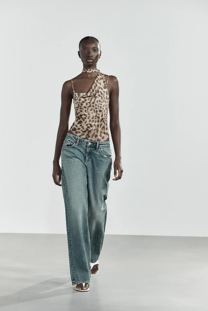 PRINTED TULLE SCARF BODYSUIT
