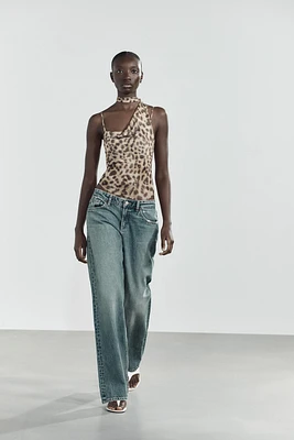 PRINTED TULLE SCARF BODYSUIT