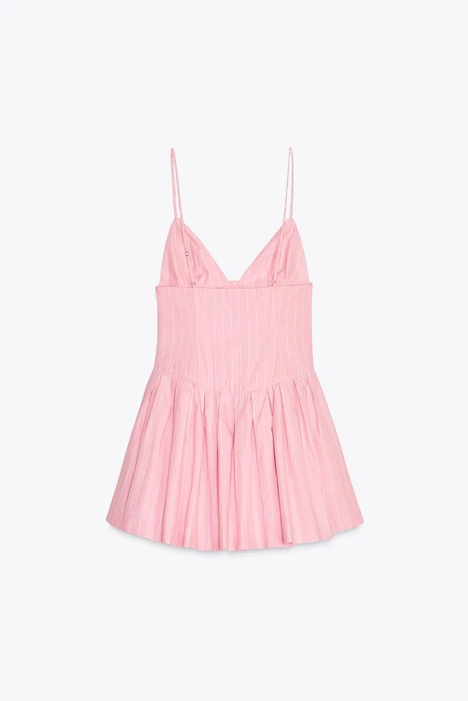 SHORT STRIPED BOW DRESS