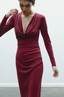 DRAPED NECKLINE MIDI DRESS