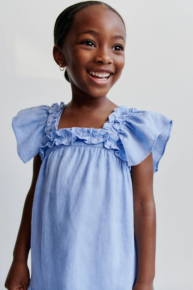 100% LINEN DRESS WITH RUFFLES