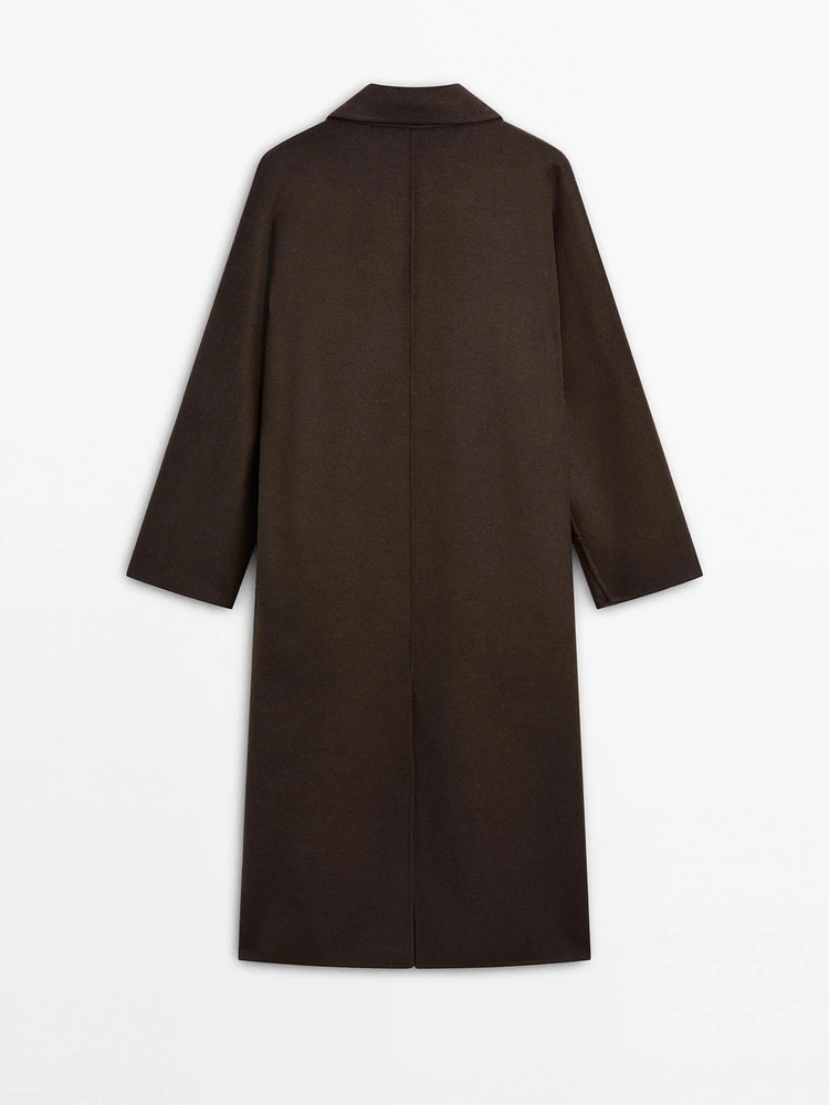 Manteau long croisé laine