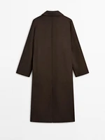 Manteau long croisé laine