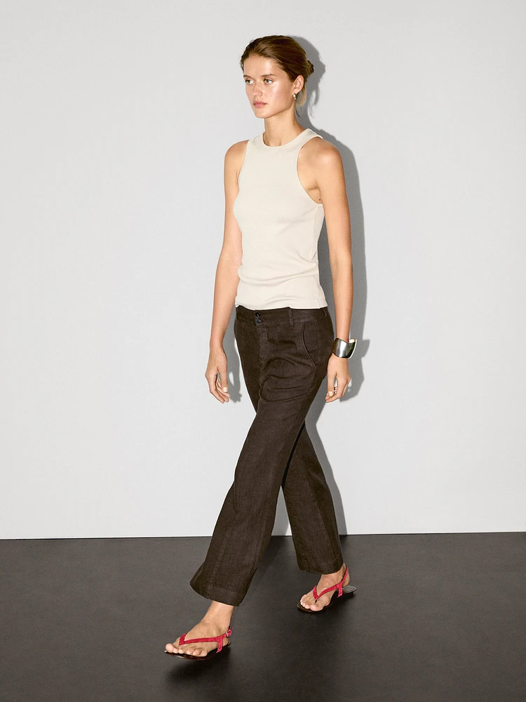 Pantalon kick flare 100 % lin