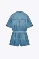 BELTED TRF DENIM SHORTS JUMPSUIT