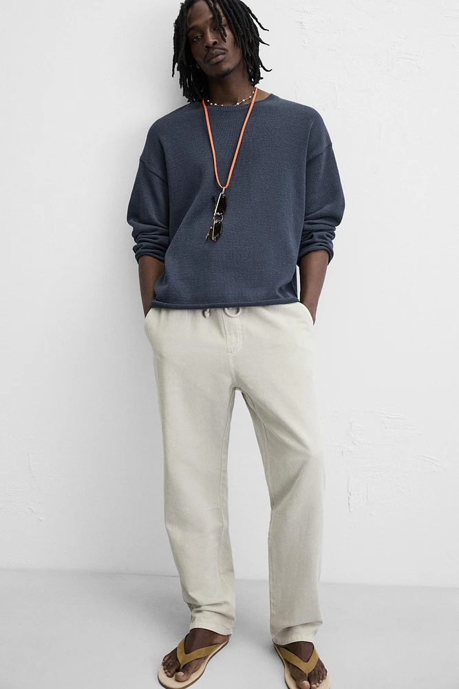 PANTALON EN COTON ET LIN